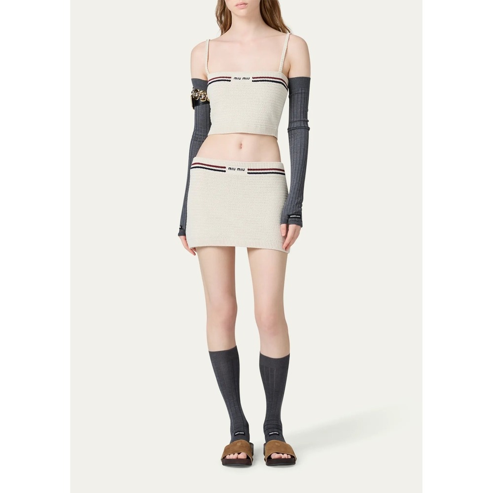 Miu Miu Canotta Cotton Crochet 2 piece Set Naturale Size 38 New With Tags